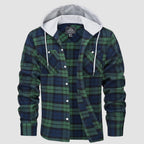 Men’s Long Sleeve Plaid Button-Down Jacket with Hood