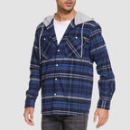 Men’s Long Sleeve Plaid Button-Down Jacket with Hood