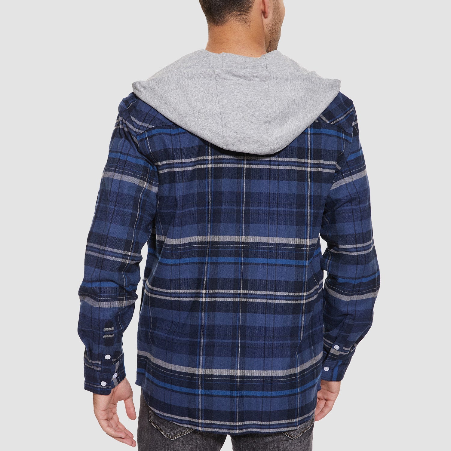 Men’s Long Sleeve Plaid Button-Down Jacket with Hood