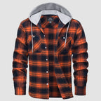Men’s Long Sleeve Plaid Button-Down Jacket with Hood