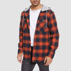 Men’s Long Sleeve Plaid Button-Down Jacket with Hood