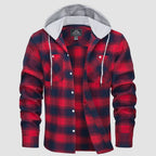 Men’s Long Sleeve Plaid Button-Down Jacket with Hood