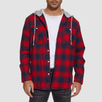 Men’s Long Sleeve Plaid Button-Down Jacket with Hood