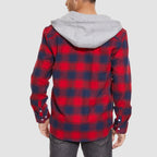 Men’s Long Sleeve Plaid Button-Down Jacket with Hood
