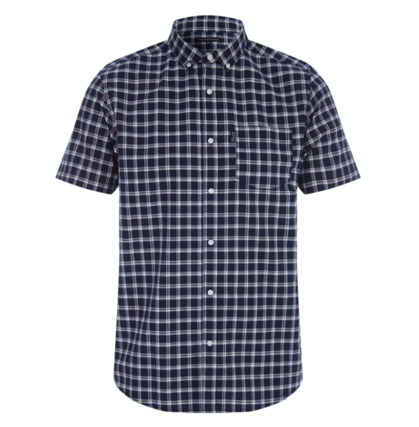 Men’s Plaid Short Sleeve Button-Up Shirt With Chest Pocket