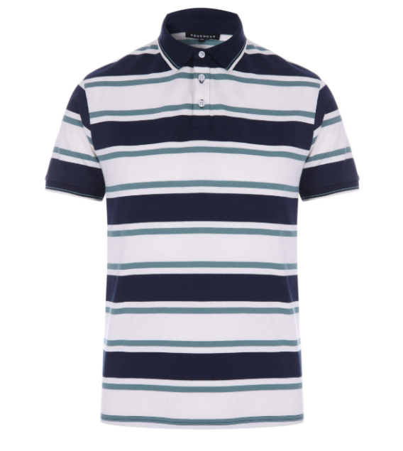 Men’s Striped Short Sleeve Polo Shirt With Button Placket