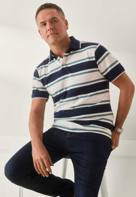 Men’s Striped Short Sleeve Polo Shirt With Button Placket