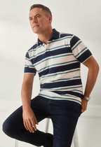 Men’s Striped Short Sleeve Polo Shirt With Button Placket