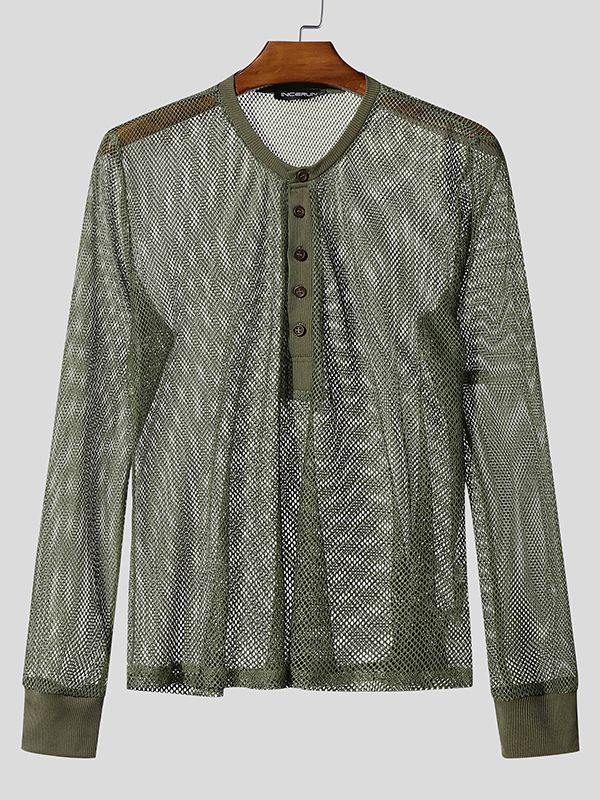 Men’s Textured Long Sleeve Henley Shirt