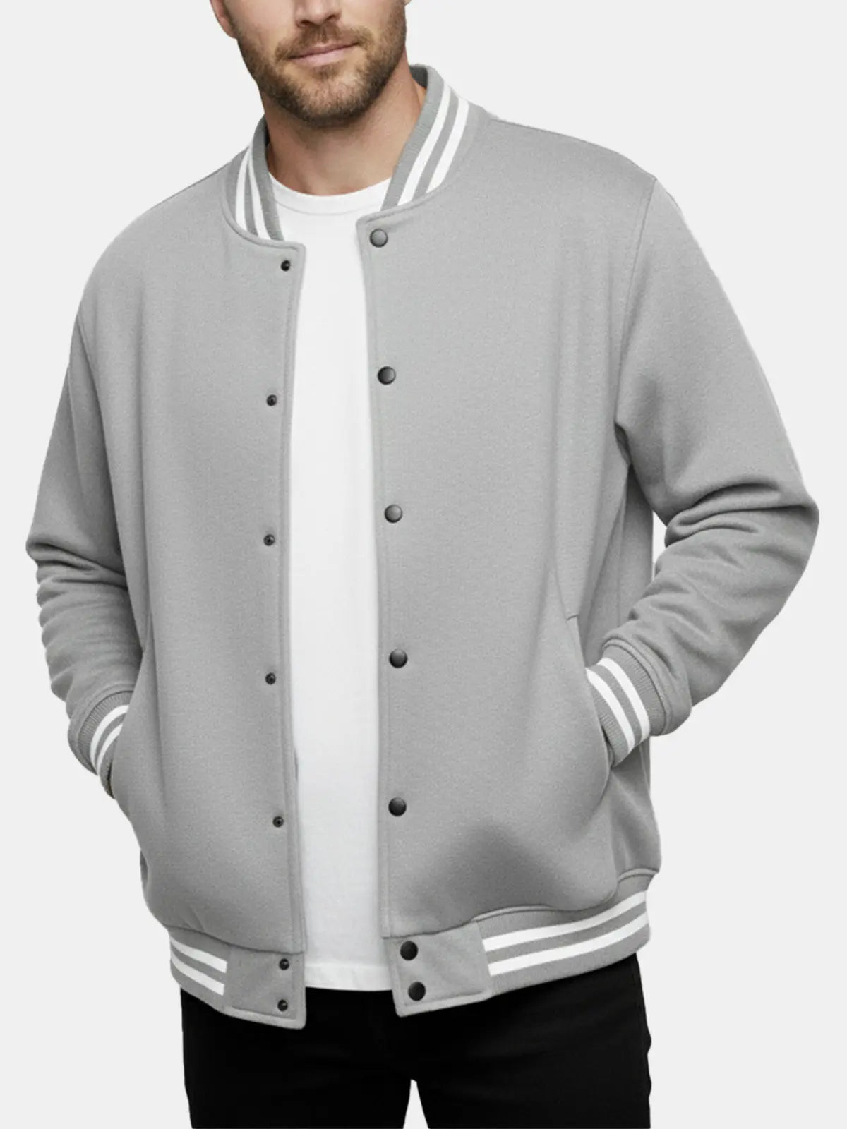 Men’s Varsity Style Snap Button Jacket