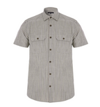 Men’s Vertical Stripe Short Sleeve Button-Up Shirt With Dual Chest Pockets