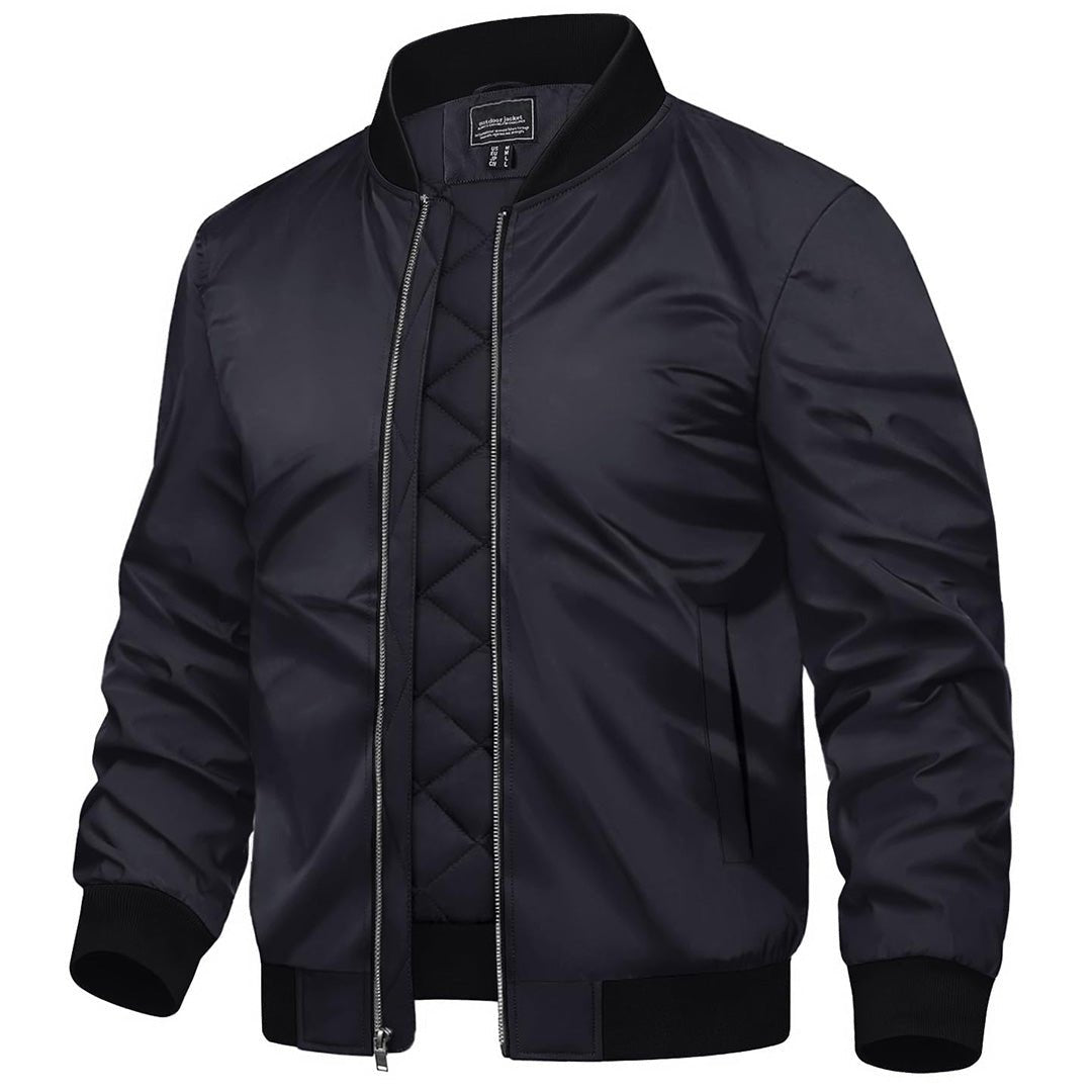 Men’s Zip-Front Bomber Jacket with Ribbed Trim