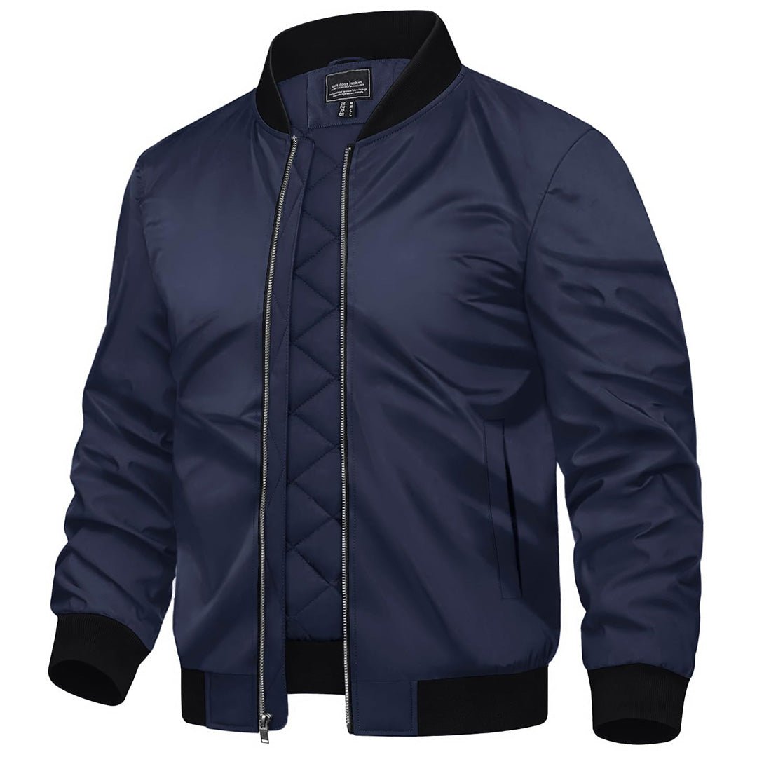 Men’s Zip-Front Bomber Jacket with Ribbed Trim