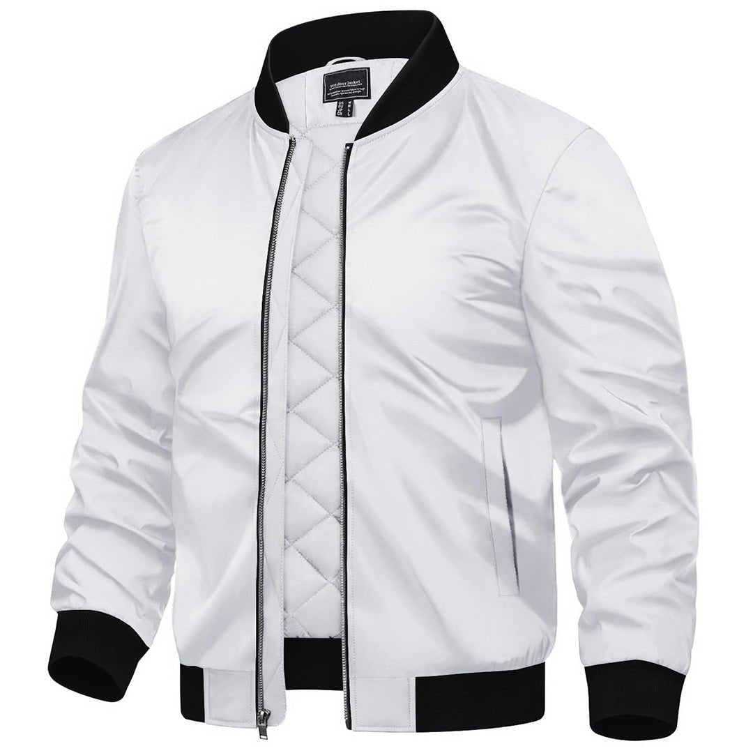 Men’s Zip-Front Bomber Jacket with Ribbed Trim