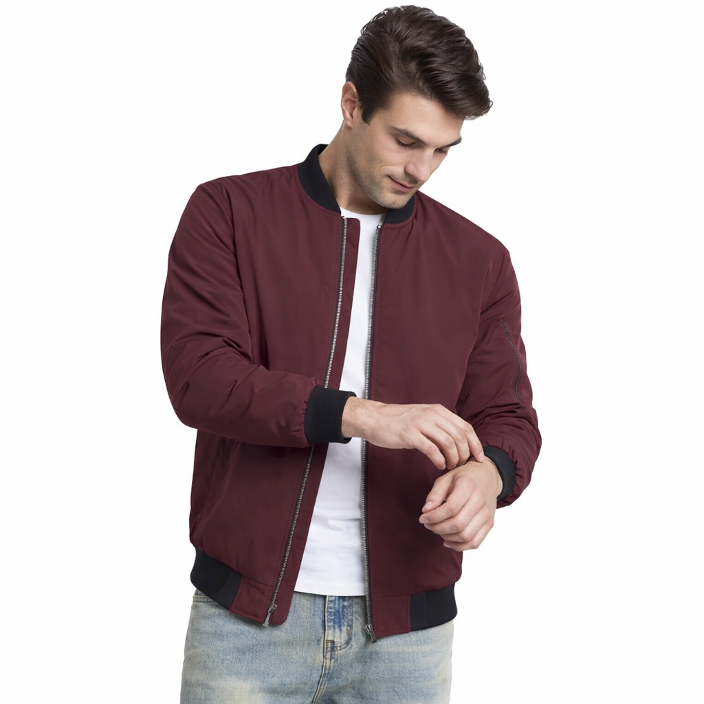 Men’s Zip-Front Bomber Jacket with Ribbed Trim
