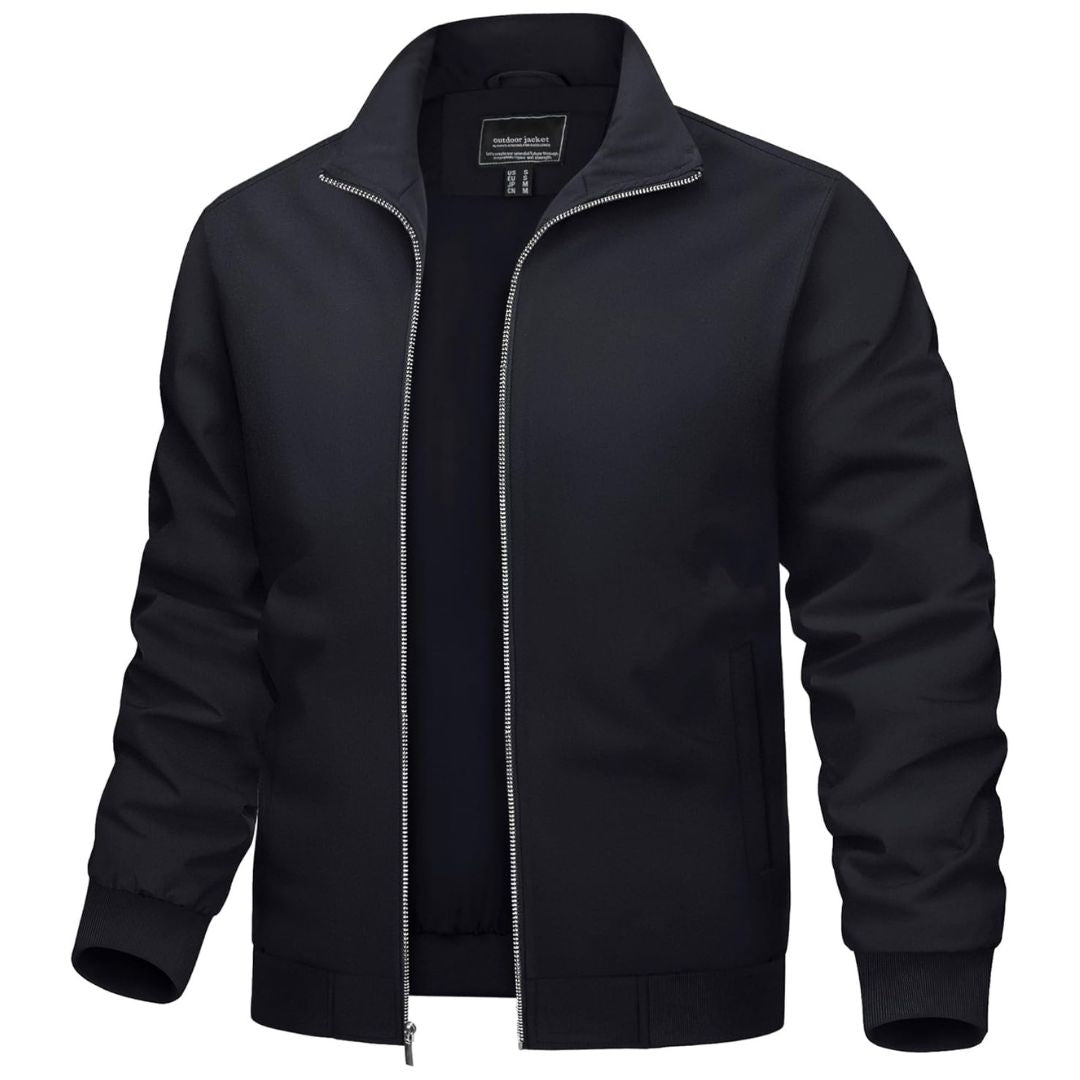 Men’s Zip-Front Jacket with Ribbed Sleeve Cuffs
