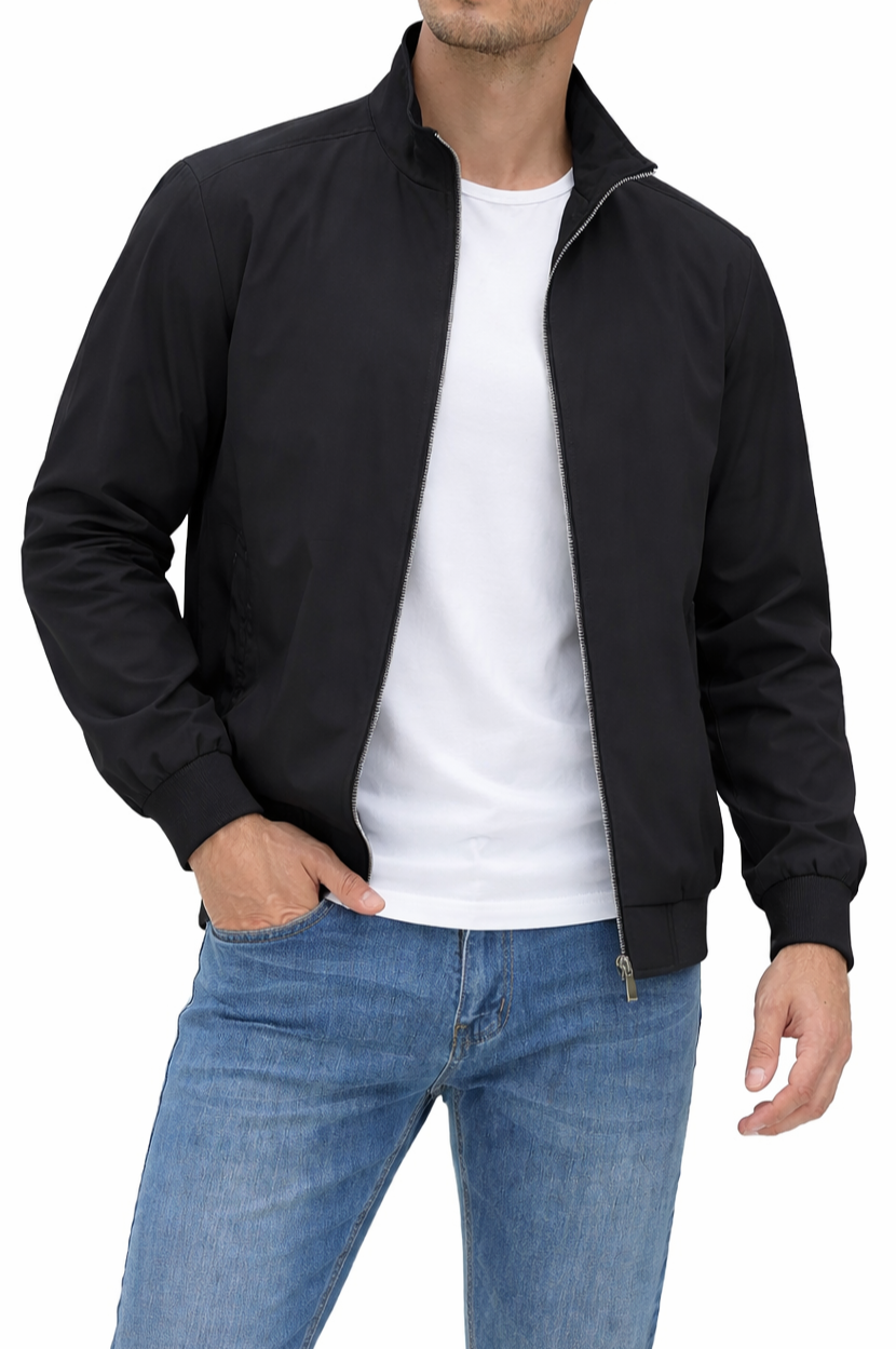 Men’s Zip-Front Jacket with Ribbed Sleeve Cuffs