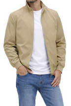 Men’s Zip-Front Jacket with Ribbed Sleeve Cuffs