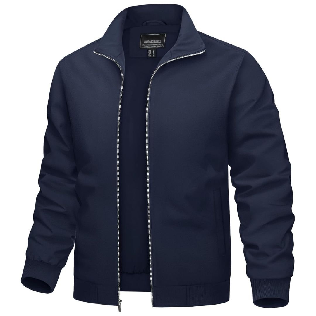 Men’s Zip-Front Jacket with Ribbed Sleeve Cuffs