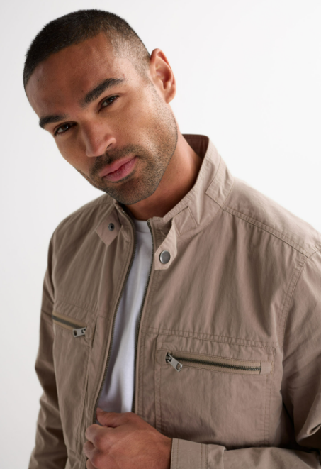 Men’s Zip Front Jacket With Stand Collar And Chest Zip Pocket