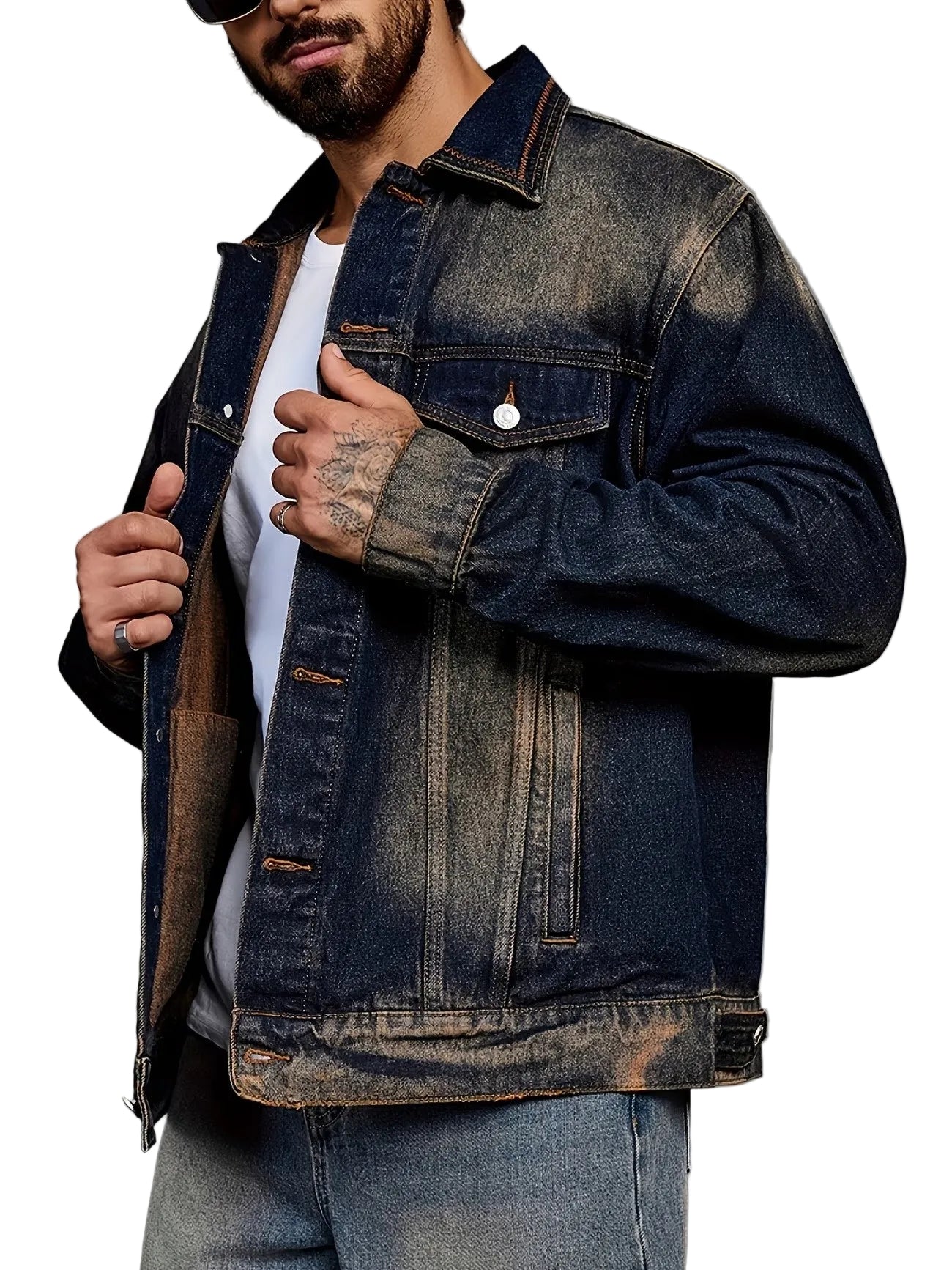Men's Button-Down Jacket with Contrast Stitching