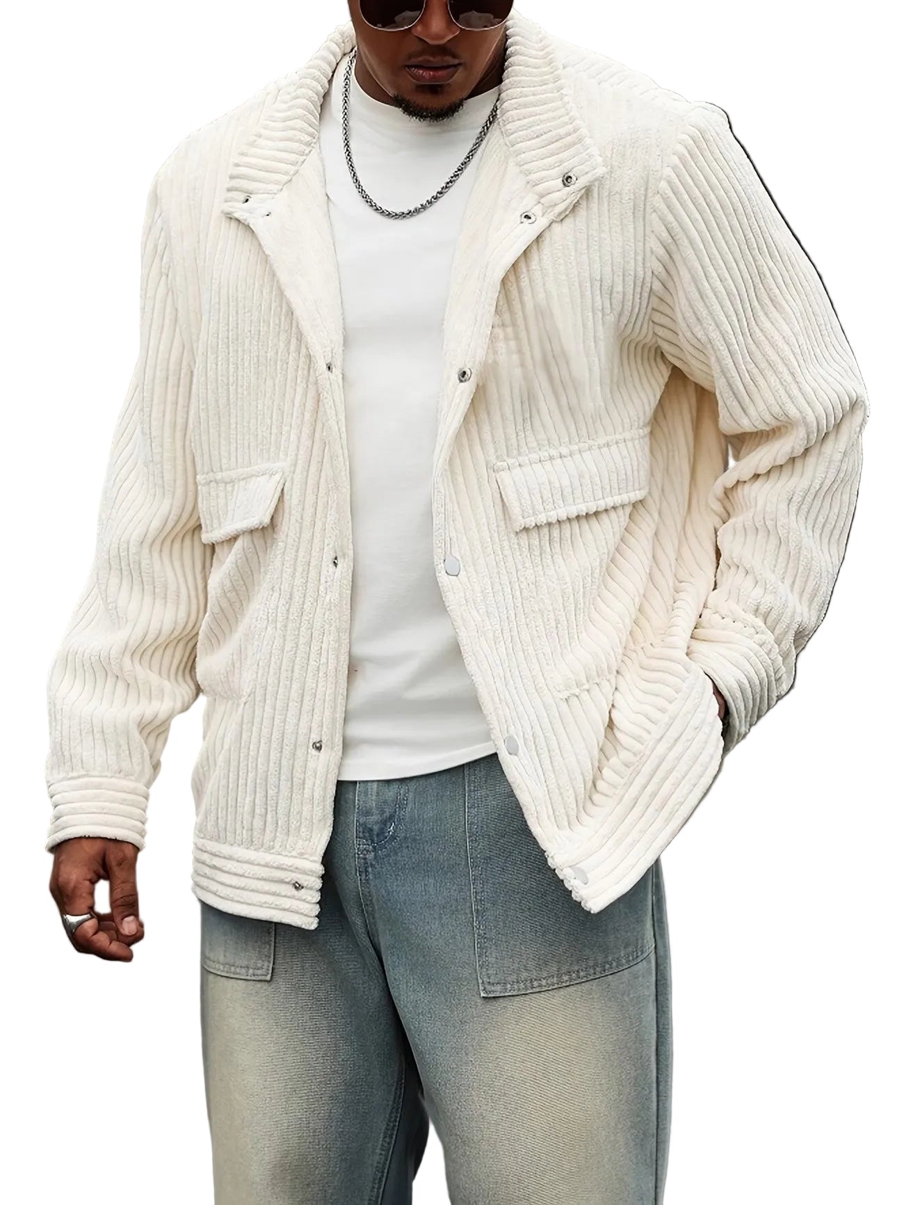 Men's Snap-Front Jacket with a Ribbed Texture