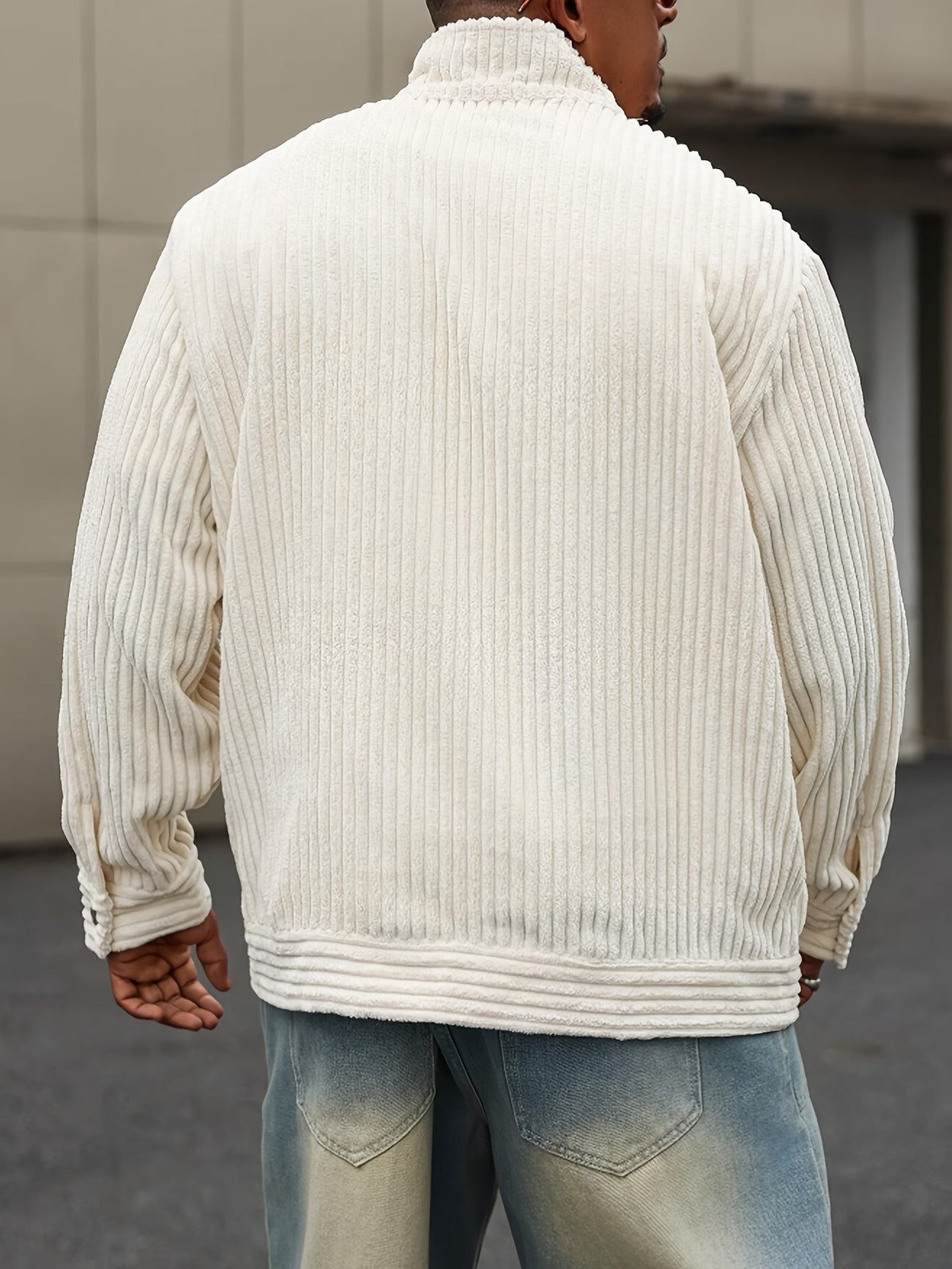 Men's Snap-Front Jacket with a Ribbed Texture