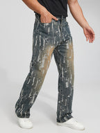 Men's Straight-Leg Pants with Frayed Patches