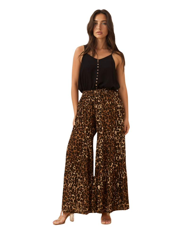 Women’s Animal Print Tiered Flared Pants