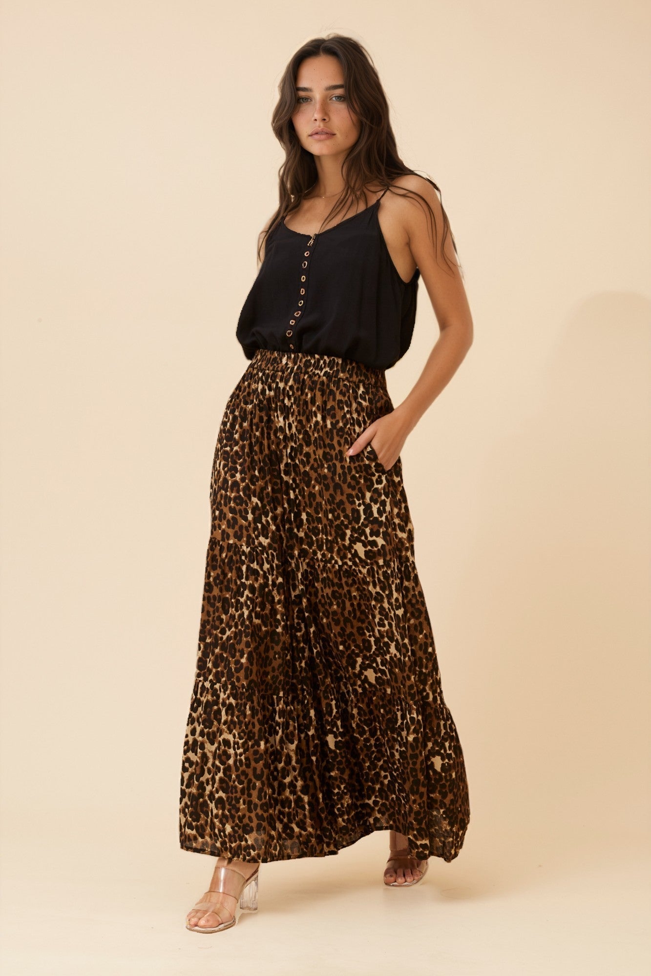 Women’s Animal Print Tiered Flared Pants