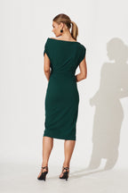 Women’s Asymmetrical Draped Bodice Angled Wrap Hem Midi Dress