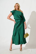 Women’s Asymmetrical Sleeve Side Split Midi Dress