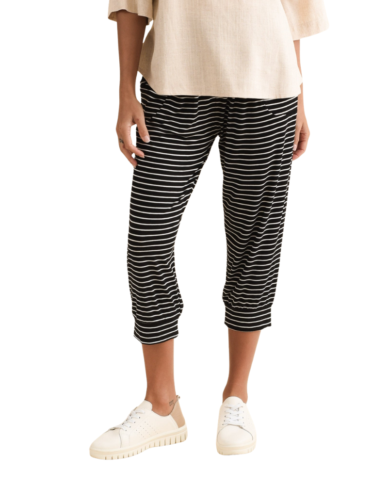 Women’s Black and White Stripe Cropped Pants