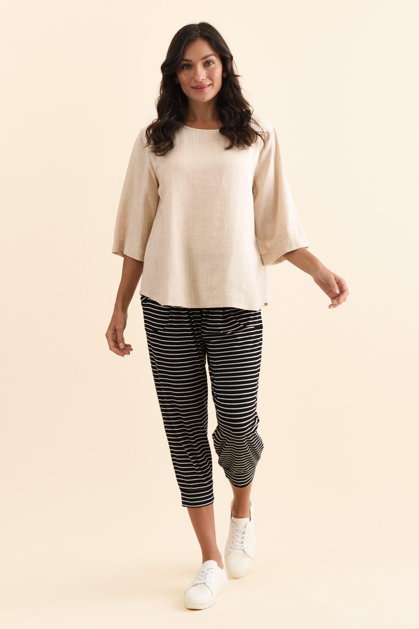 Women’s Black and White Stripe Cropped Pants