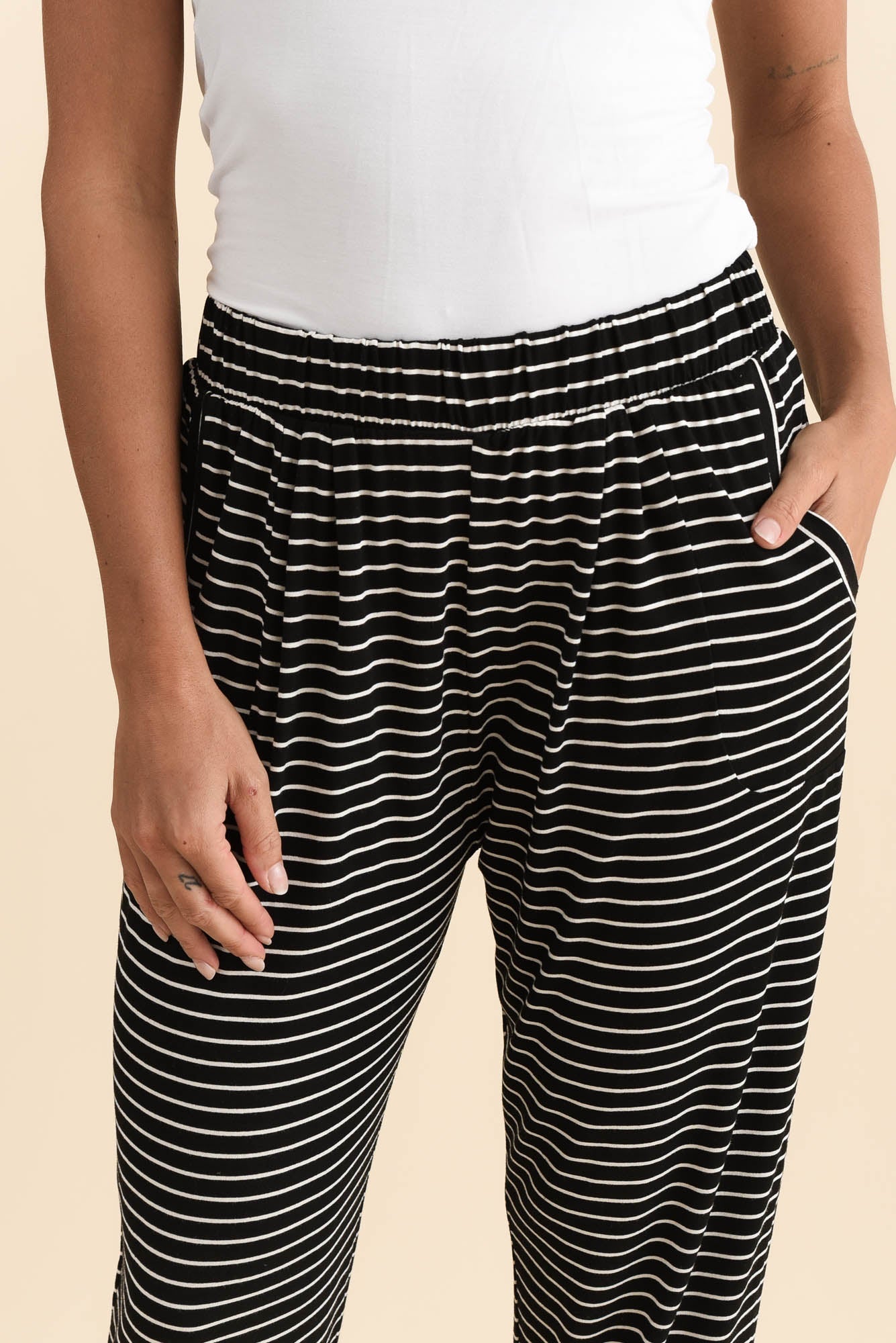 Women’s Black and White Stripe Cropped Pants