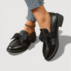 Women’s Rounded Toe Slip-On Loafers with Oversized Bow Detail