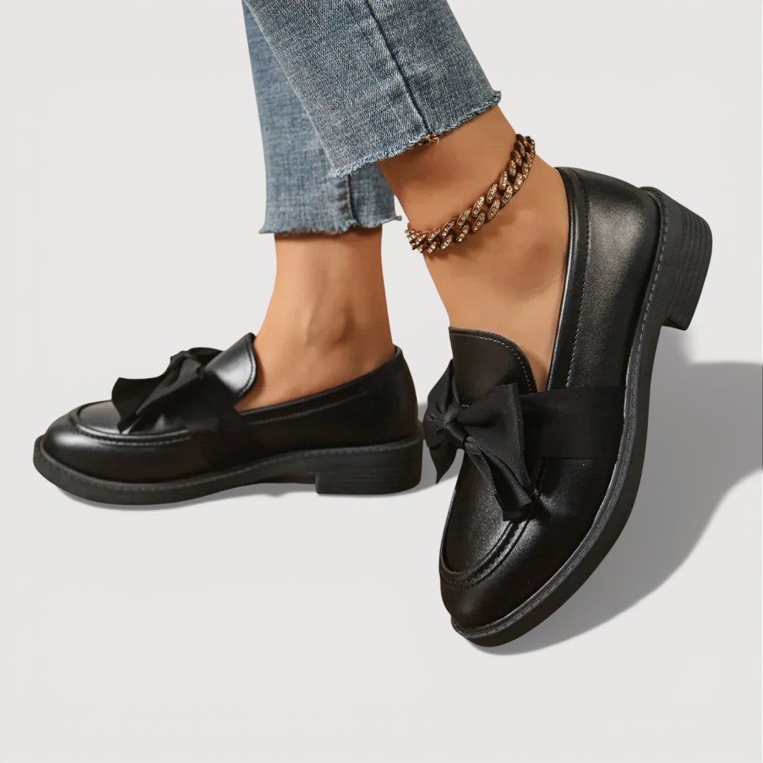 Women’s Rounded Toe Slip-On Loafers with Oversized Bow Detail