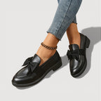 Women’s Rounded Toe Slip-On Loafers with Oversized Bow Detail