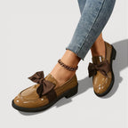 Women’s Rounded Toe Slip-On Loafers with Oversized Bow Detail