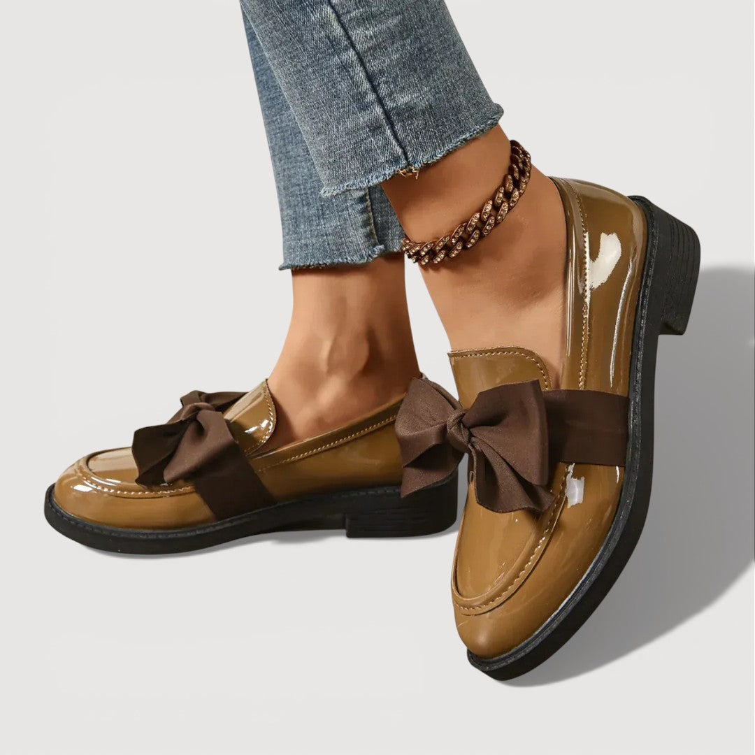 Women’s Rounded Toe Slip-On Loafers with Oversized Bow Detail