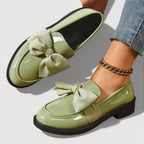 Women’s Rounded Toe Slip-On Loafers with Oversized Bow Detail