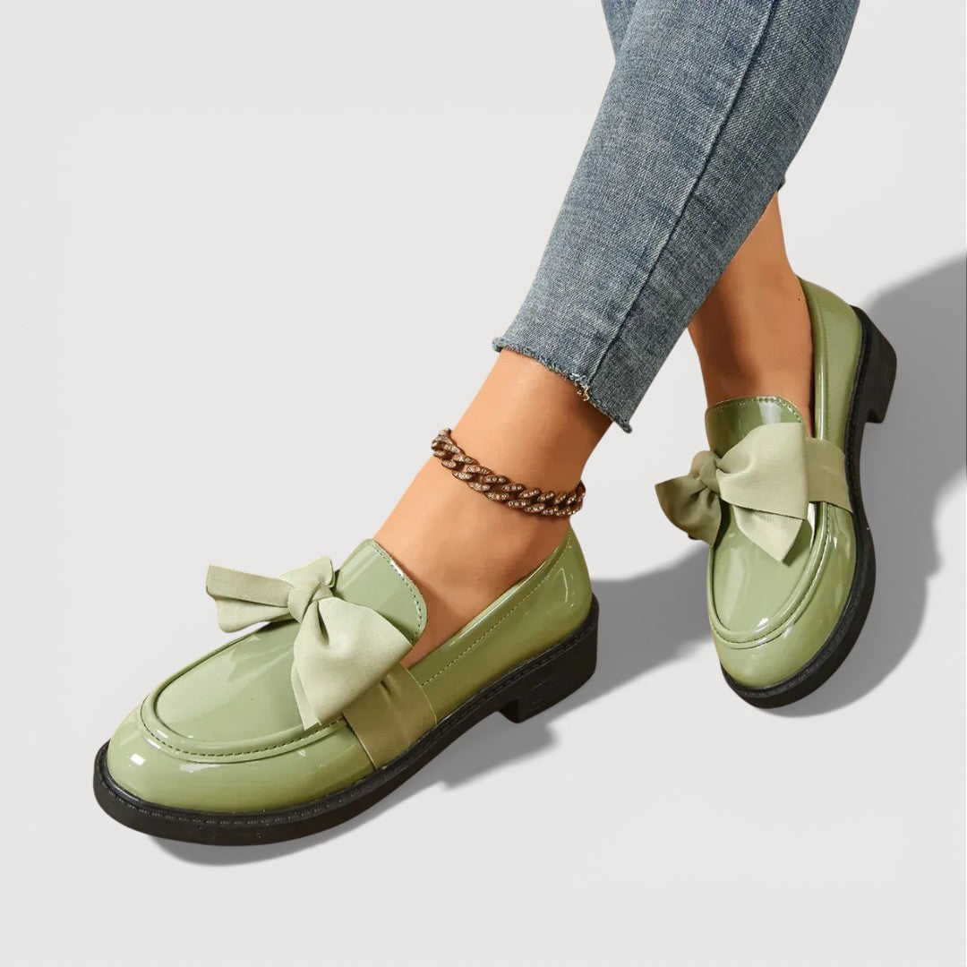 Women’s Rounded Toe Slip-On Loafers with Oversized Bow Detail