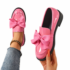 Women’s Rounded Toe Slip-On Loafers with Oversized Bow Detail