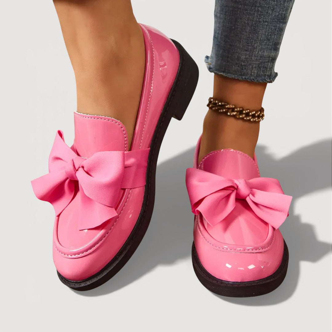 Women’s Rounded Toe Slip-On Loafers with Oversized Bow Detail