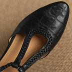 Women’s Pointed Toe T-Bar Strap Shoes with Braided Trim