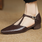 Women’s Pointed Toe T-Bar Strap Shoes with Braided Trim
