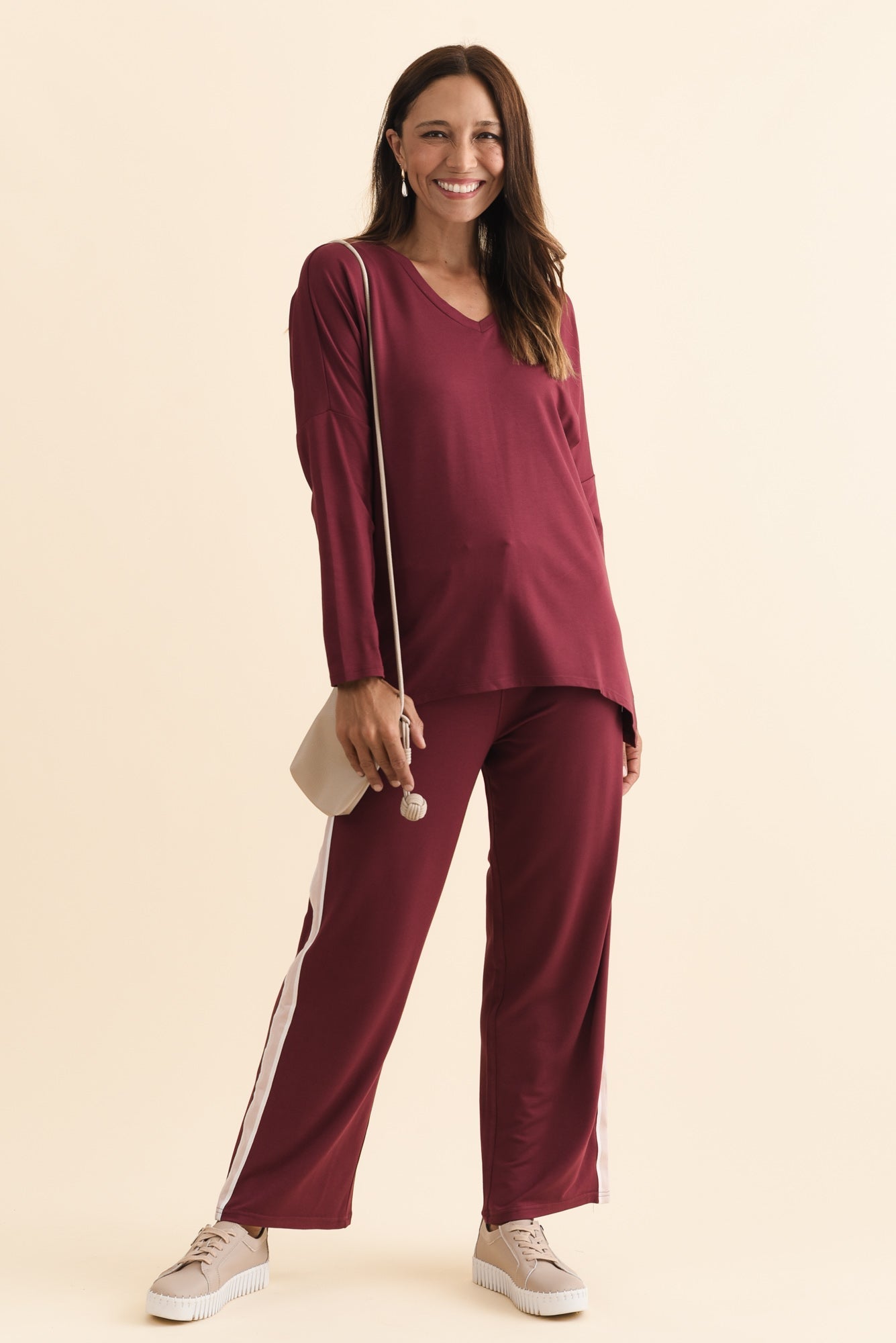 Women’s Burgundy Contrast Side Stripe Pants