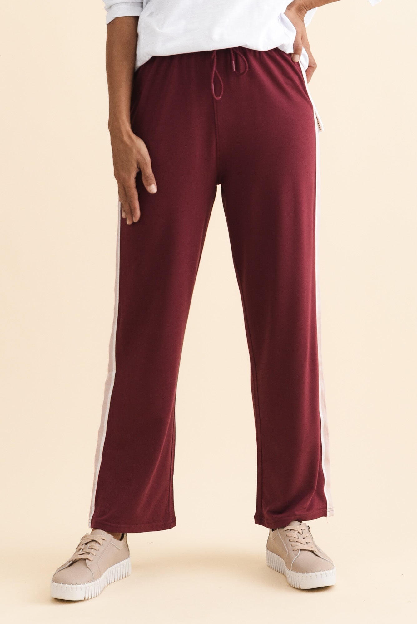 Women’s Burgundy Contrast Side Stripe Pants