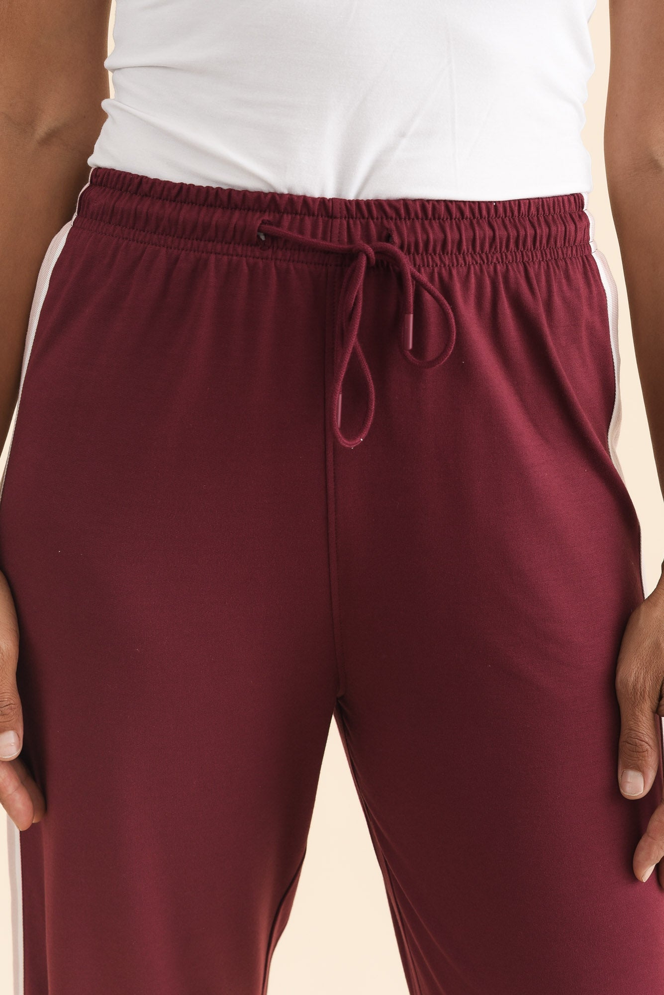 Women’s Burgundy Contrast Side Stripe Pants