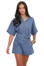 Women’s Button Front Short Sleeve Jumpsuit